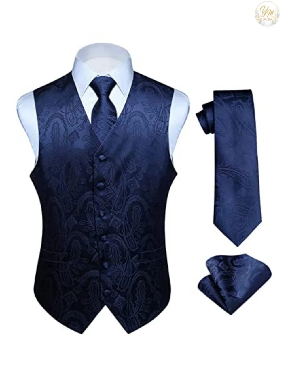 Men's 3PC Suit Vest Set Paisley Jacquard Waistcoat Necktie Pocket Square